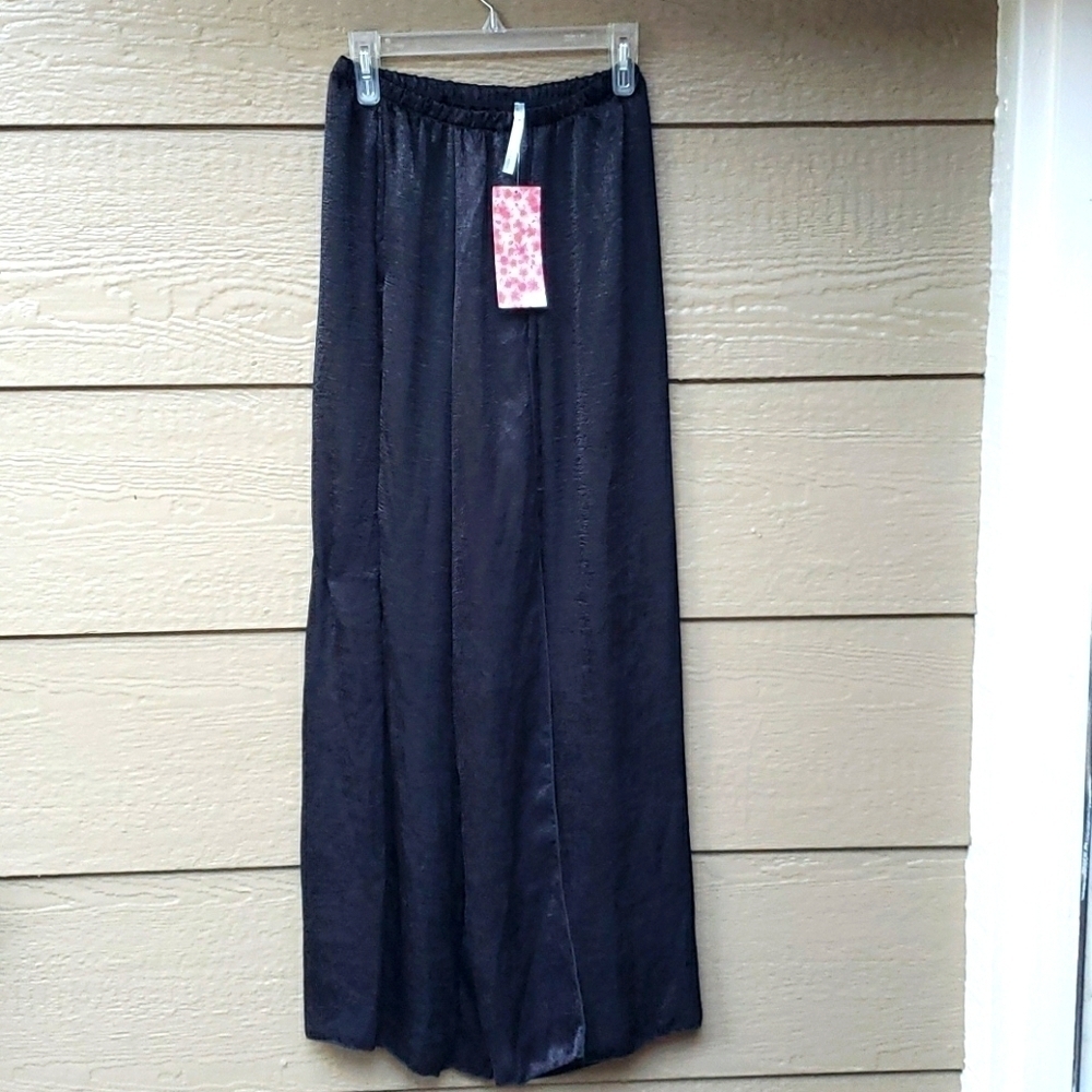 Lani California silky crinkle long slit pants NEW